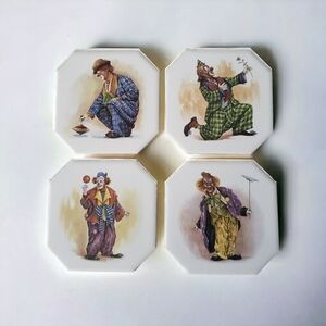 Vintage Set of 4 Clown Coasters Tile & Cork Padding 90's Hamilton